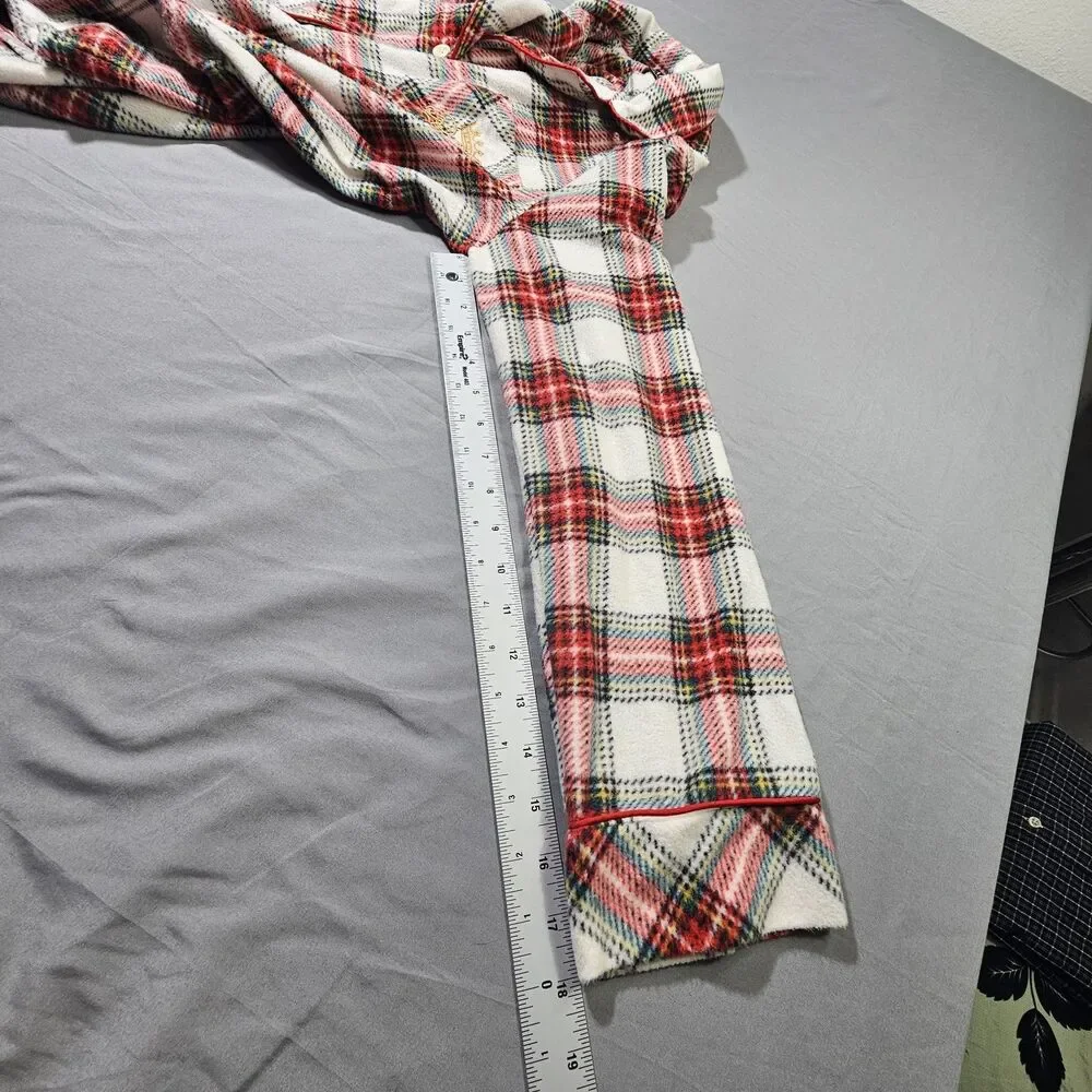Lauren Ralph Lauren Pajama Top Large L Plaid Fleece Flannel Button Up Crest Red
